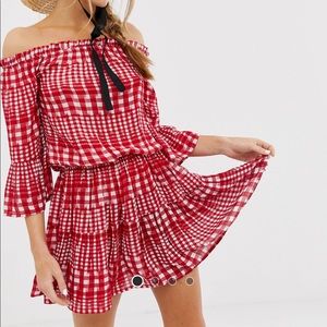 ASOS off the shoulder gingham dress